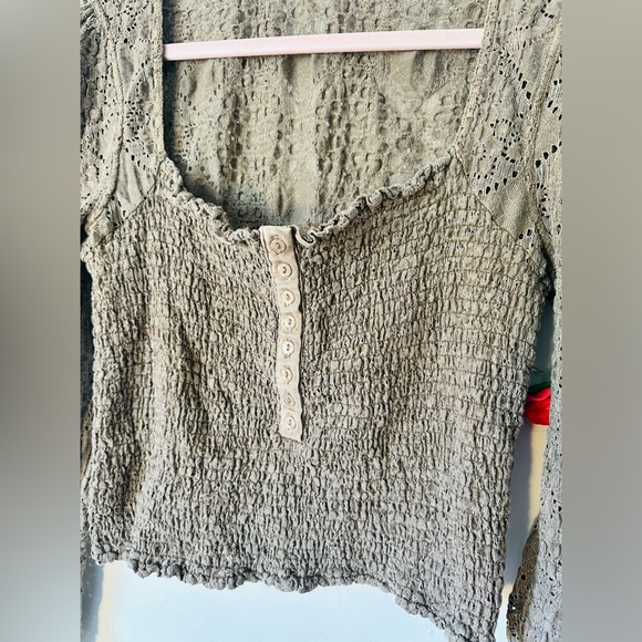 Free People Confection Brown Taupe Long Sleeve Blouse Top L - Picture 4 of 7